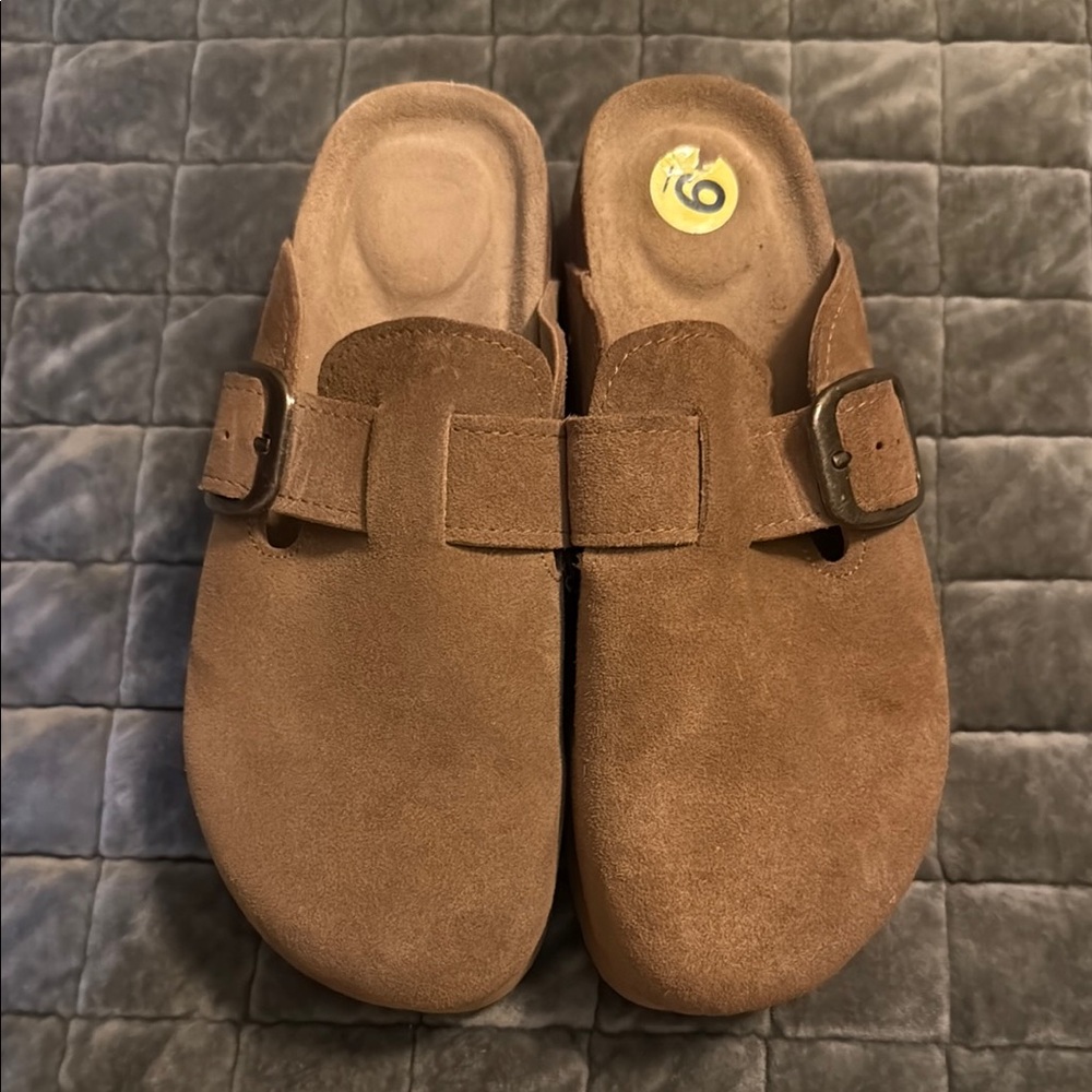 Brown Suede Slip-On Clogs